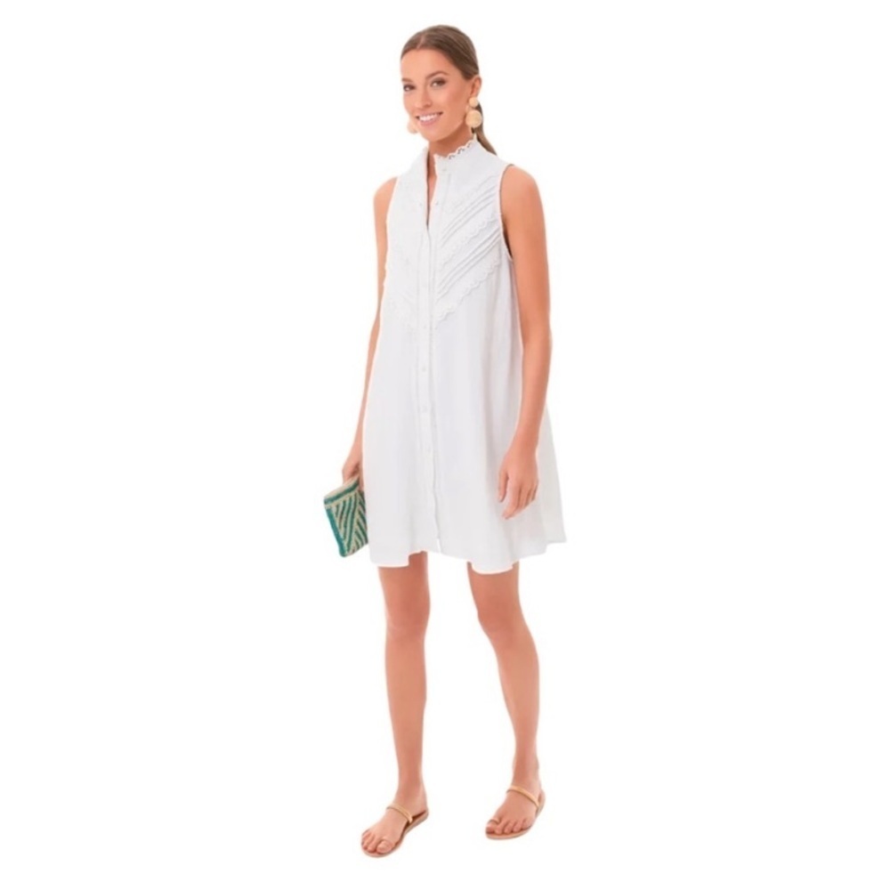 Tuckernuck || Pomander Place Dutton A-Line‎ Mini Shirt Dress Eyelet Trim White S